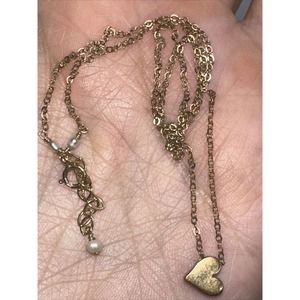 1/20th 14k Gold Filled Necklace Heart Charm Dainty 16" Pearl Stamped ND